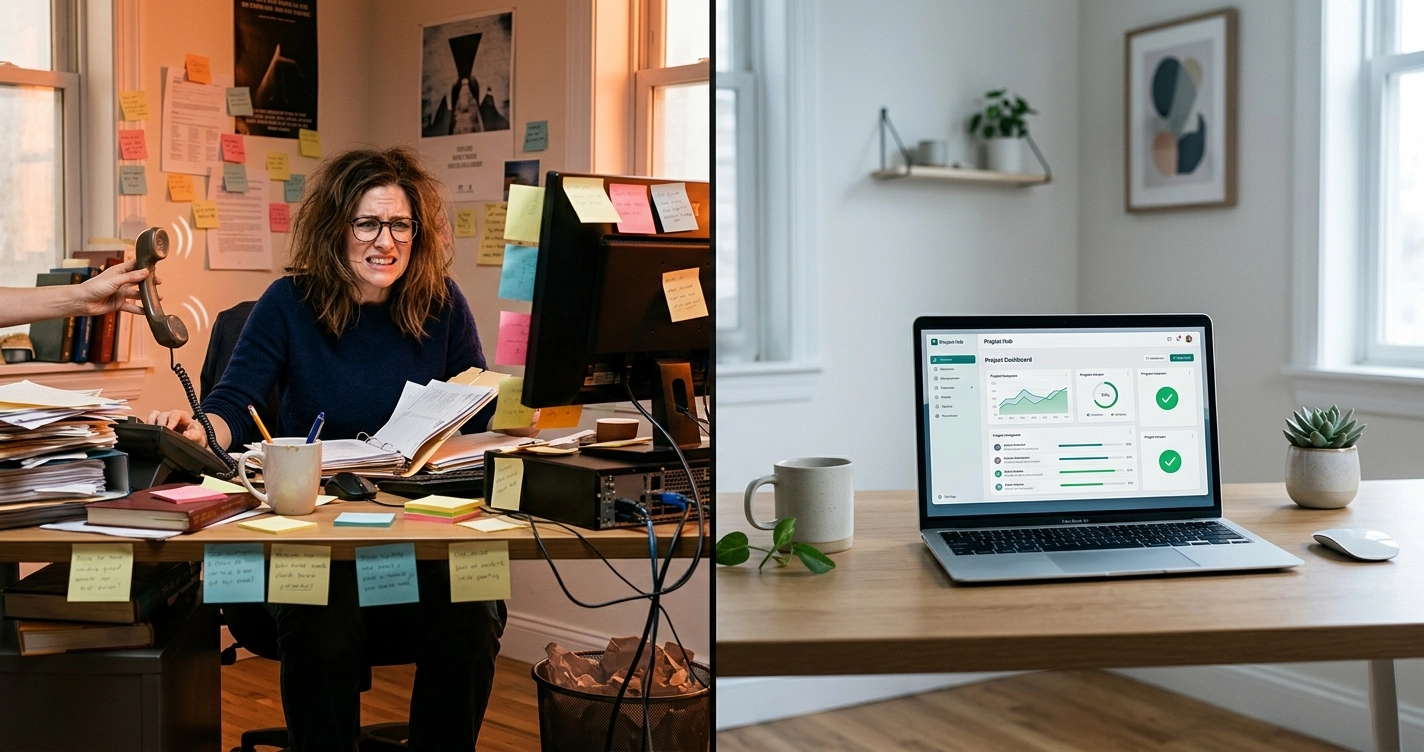 Laptop mit automatisiertem Workflow-Diagramm auf aufger&auml;umtem Schreibtisch