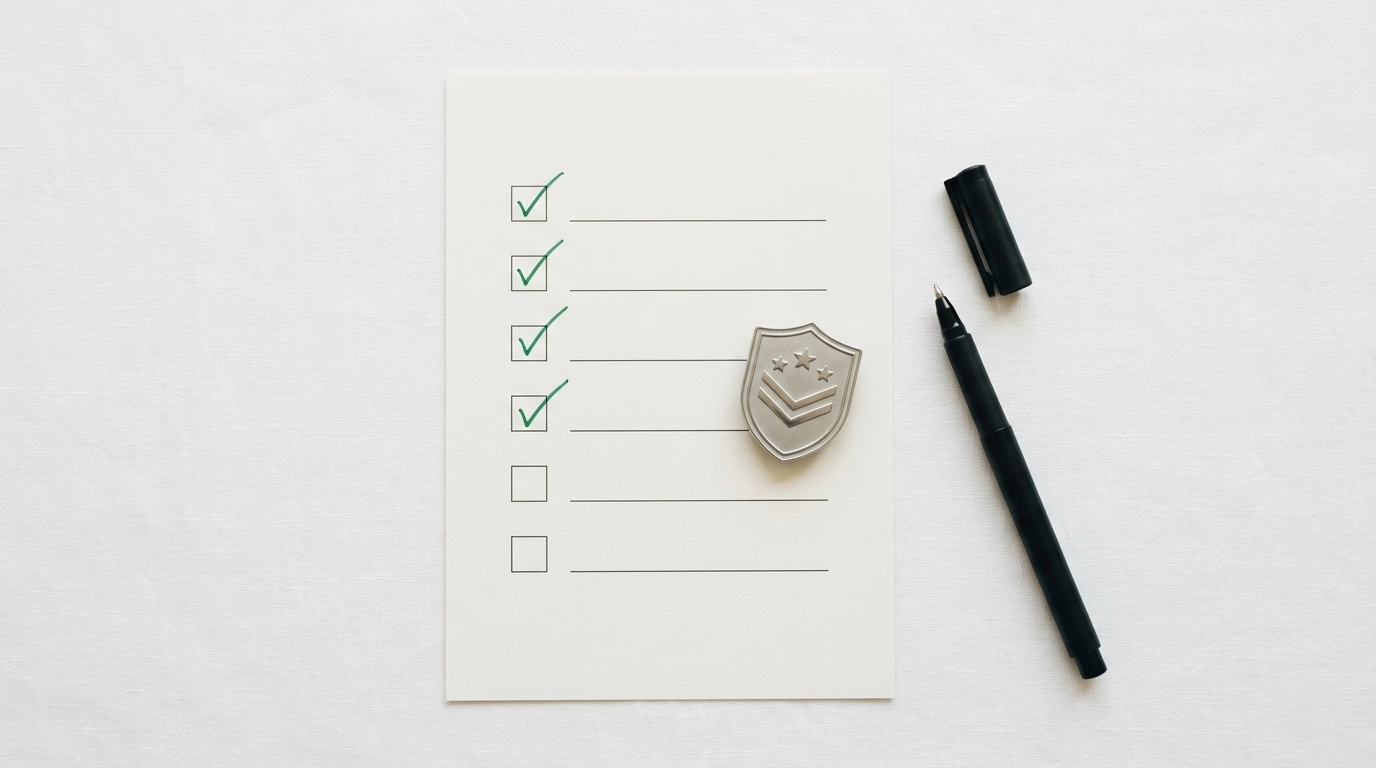 Digitale Checkliste f&uuml;r DSGVO-Konformit&auml;t einer Unternehmens-Website auf einem Tablet
