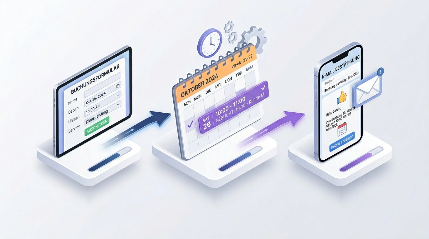 Automatisierter Buchungsworkflow: vom Buchungsformular über Kalenderblock bis zur automatischen Bestätigungs-E-Mail