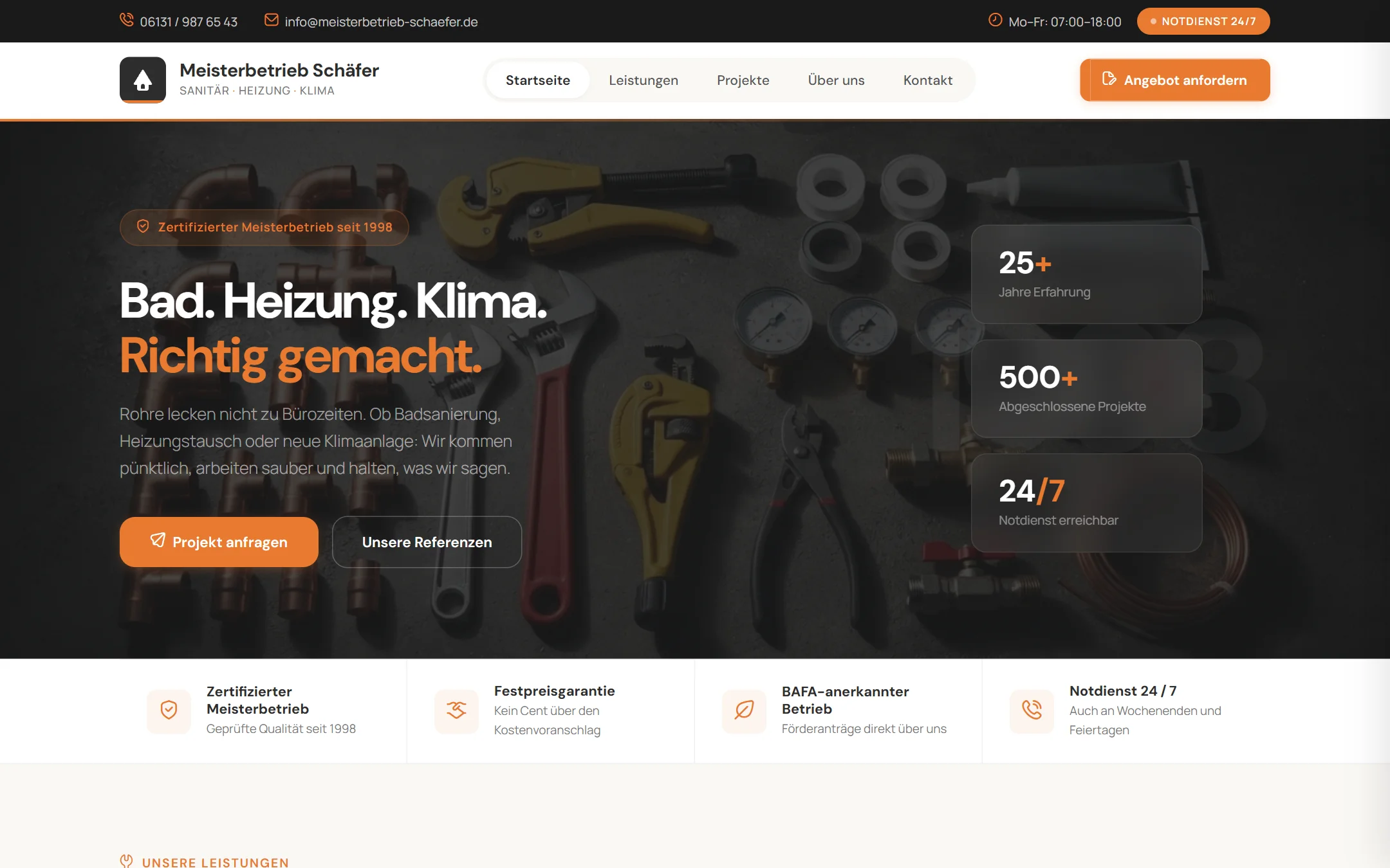 Website-Vorschau Meisterbetrieb Schäfer, Handwerksbetrieb für Bau und Sanierung